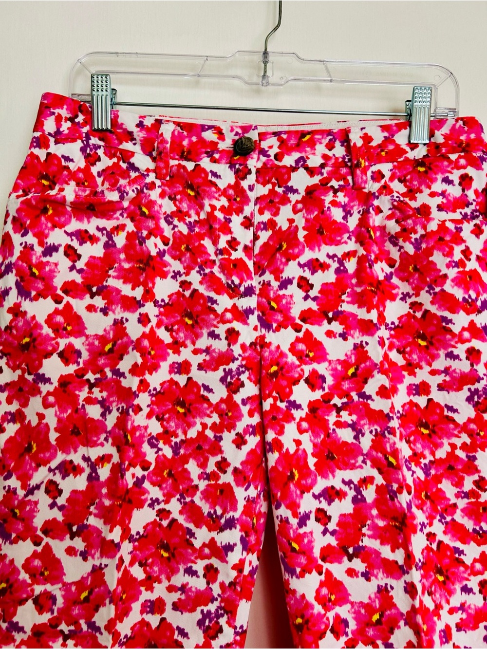 Lands' End Floral Ankle Pants - Size 8 (Fit 2) | Bright Pink Print